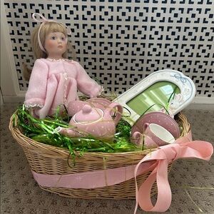 Girl’s Easter BasketWith/Doll, FAO Shwarz Tea Set & Frame